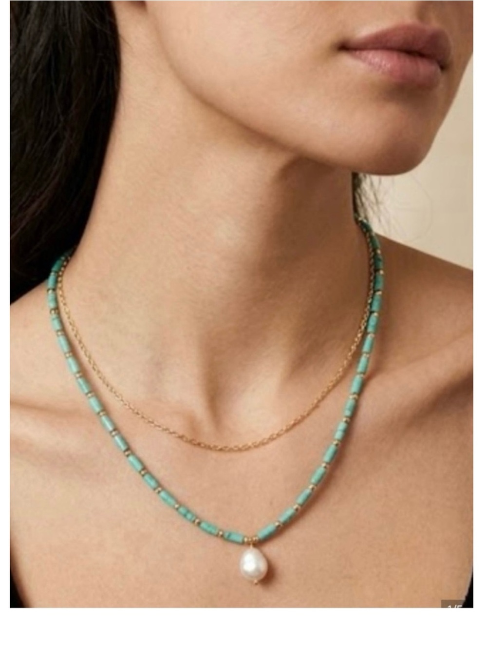 NWT ♥️ Gold and Turquoise Bead Layered Necklace with Pearl Pendant
